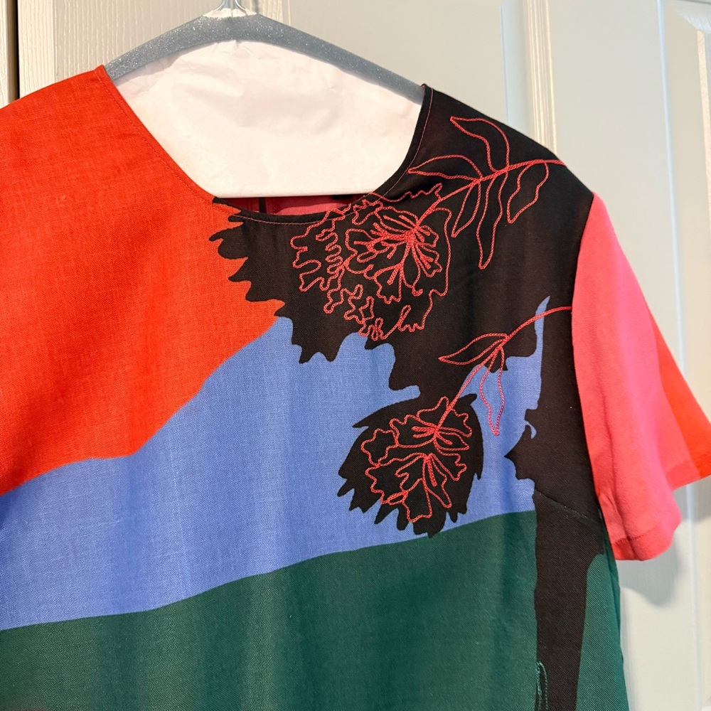 NEW ANTHROPOLOGIE: Safari Colorblock Print Shift Dress-Coral, Green, Blue, Black - Picture 3 of 9